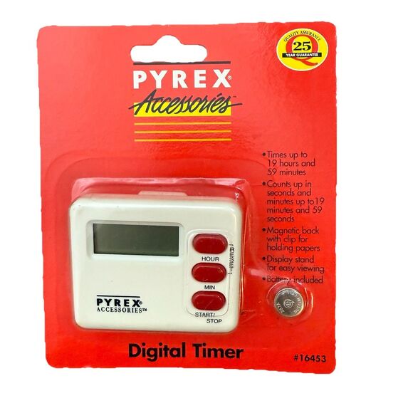 Vintage Pyrex Digital Timer 1998 White Model # 16453 Original Package w/ Battery - Picture 1 of 4